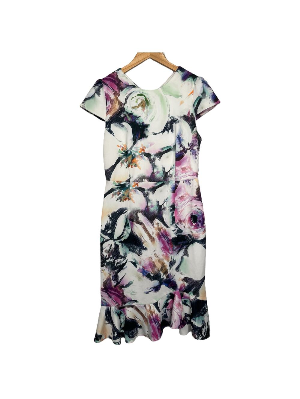 Betsey Johnson Floral Scuba Midi Dress with Ruffle Hem - Size 12